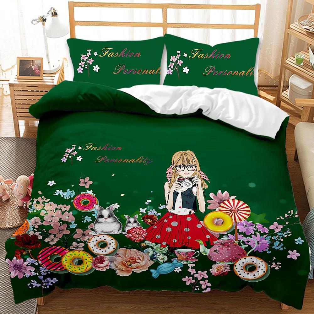 Cartoon Bedding Set For Girl Women Adults Child Winter Duvet Cover Sets Cute Print Princess Pink Young Girl Quilt Cover Single