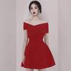 2020 Summer Hepburn-Style Off-Shoulder Black Dress: Chic, Slim-Fit, Waist-Hugging Evening Wear