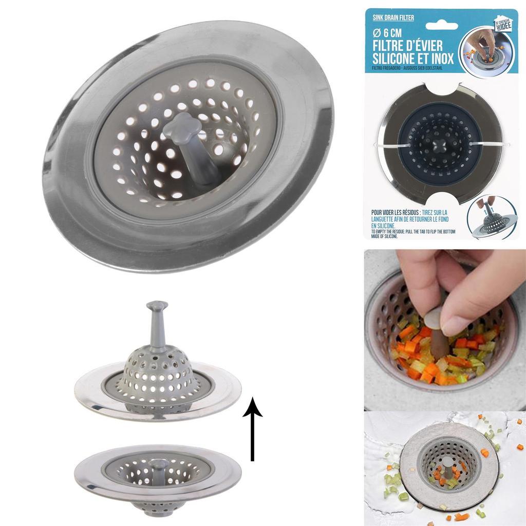 Sink Strainer Silicone/Stainless Steel Gray 11X11 Cm