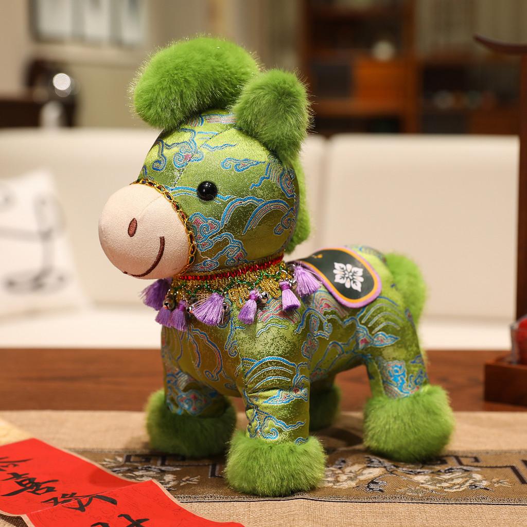

Traditional Chinese Style Plush Toy Horse With 7d Cotton Filling For New Year Gift Decor 20cm зелений