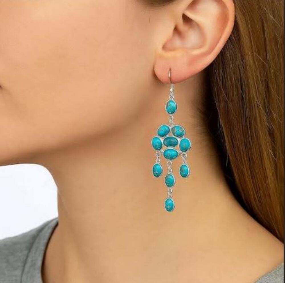 

Серьги-подвески женские ручной работы из стерлингового серебра 925 пробы с синей медной бирюзой, созданным в лаборатории драгоценным камнем