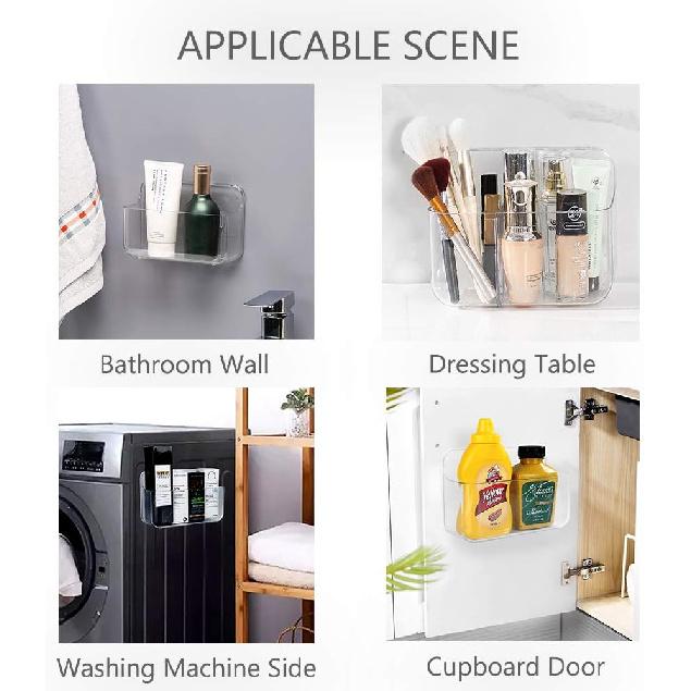 Plastic Wall Mount Organizer Rack Shelf Container Bin Storage Box Holder Basket Hanging Walls/Doors Free Punch for Kitchen, Bathroom, Cabinet,