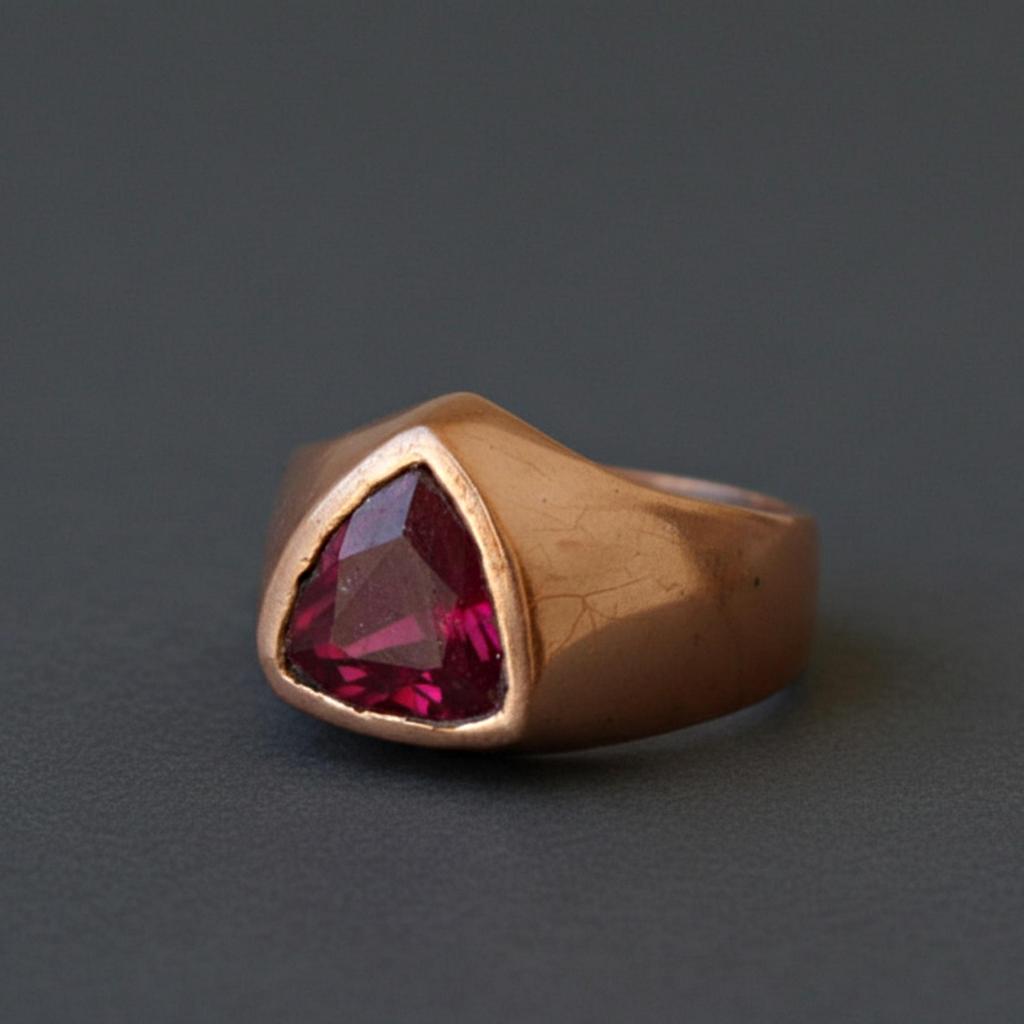 Triangle Shape Red Ruby Signet Ring - 925 Sterling Silver Jewelry, Handmade Pure Copper Boho Gemstone Ring