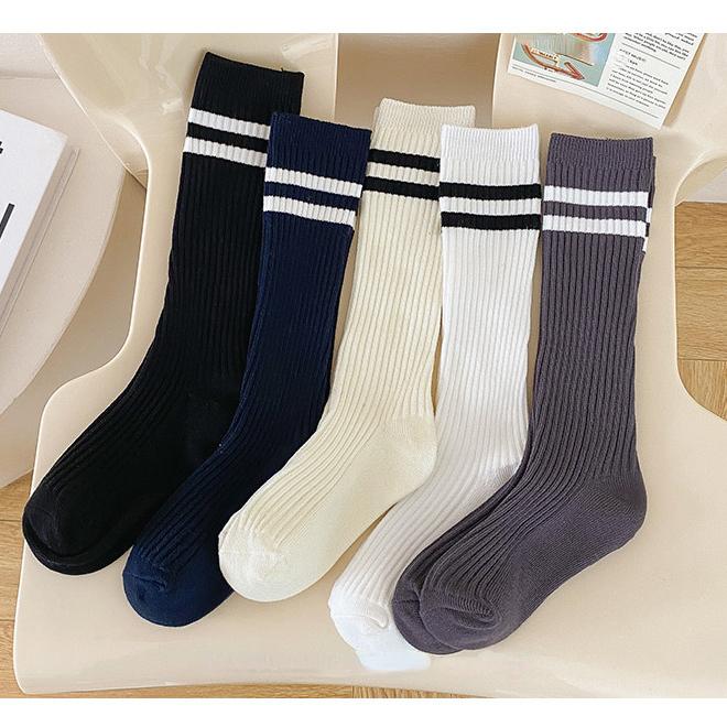 1 Pair Fashion School Sock for Kids Boy Girl Simplicity Solid Color Striped Calf Sock for ChildrenSpring Autumn Soft Cotton Sock