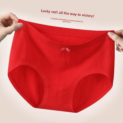 Talla Grande Femenina Primavera y Otoño Año del Gallo Matrimonio Rojo Cintura Alta Triángulo Bragas