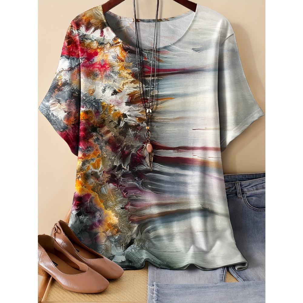 Fashion Flower and Butterfly Pattern 3D Digital Printing Women's Casual Round Neck Short Sleeved T-shirt