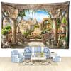 Décoration Murale Paysage de Couloir Tapisserie Paysage Plage de Mer Tissu Mural Tapis de Plage Couverture à Fleurs Décoration de Maison