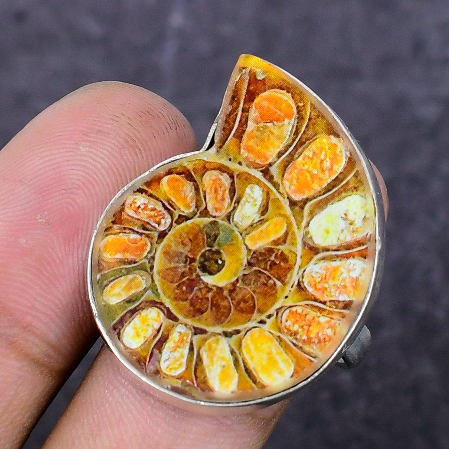 Gemas Fosil de Amonit Bijuterii Argint Sterling 925 Inel Mărimea 9