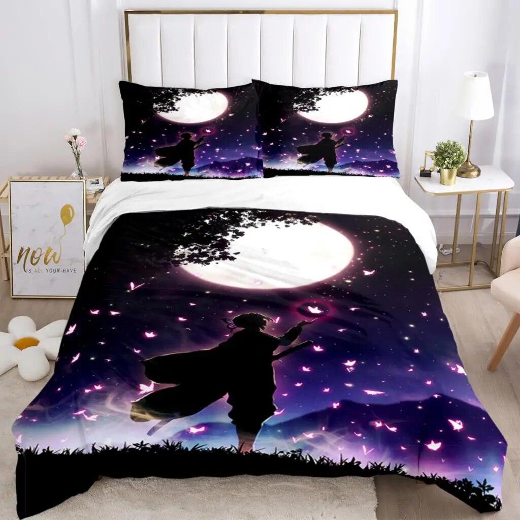 Demon Slayer Print Dreiteiliges Bettwäscheset Modeartikel Kinder oder Erwachsene für Betten Bettbezüge Kissenbezüge Bettwäscheset Geschenk