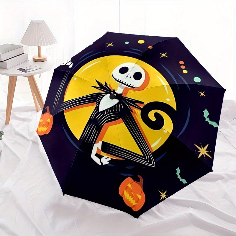 Jack Skellington,Halloween Themed Automatic Opening and Closing Folding Umbrella, Reinforced 8 Ribs, Compact Travel Design, Fashionable Fold