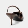 Vintage Brown Slingback Heels for Women Fashion Pointy Toe Metal Buckle Decorated Stiletto Sandals Luxury Party Designer Shoes