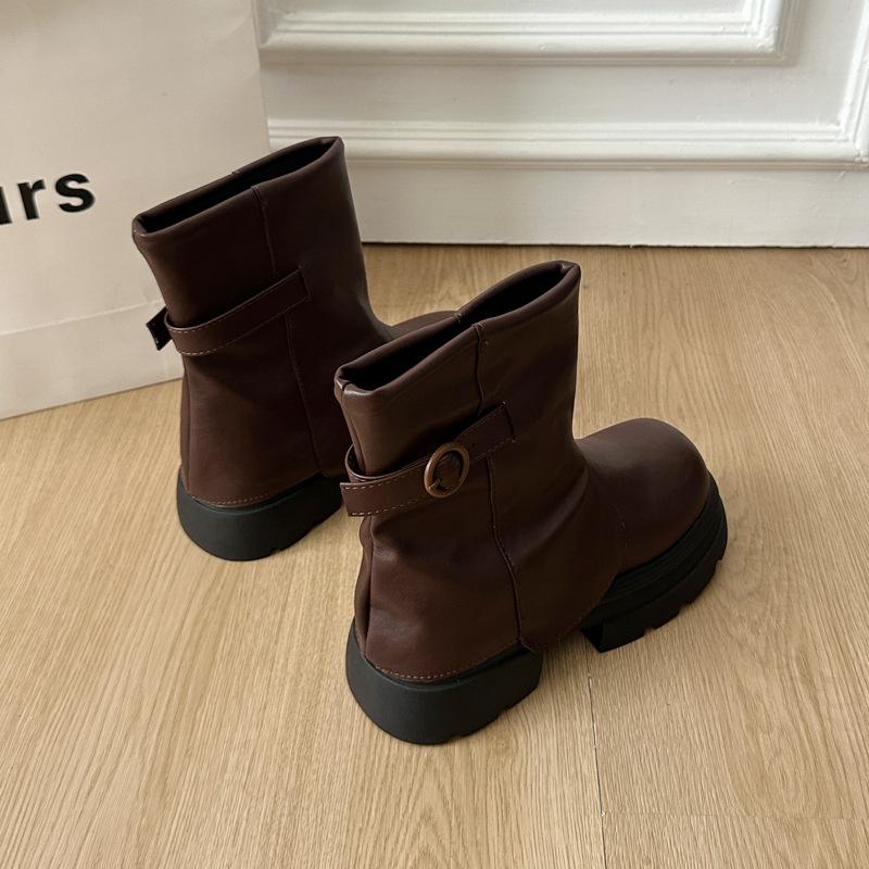 Brown antique thick-soled Martin boots women's 2025 new spring and autumn single boots British style trouser tube boots women's boots short boots
