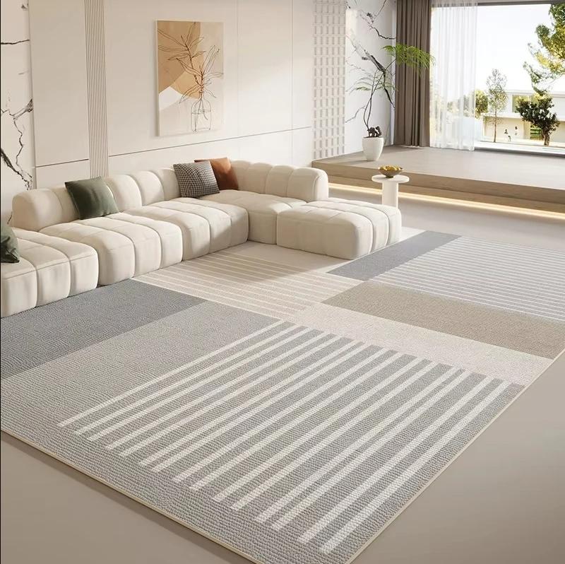 Cream Style Line Living Room Floor Mat, Large-Sized Sofa, Coffee Table Blanket, Bedroom Carpet, Home Decoration