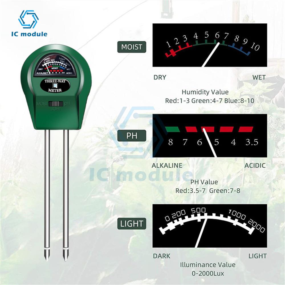 High Quality Humidity/PH value/light detection 3-in-one Soil PH Meter Sunlight Tester Garden Flowers Soil Moisture Sensor Meter