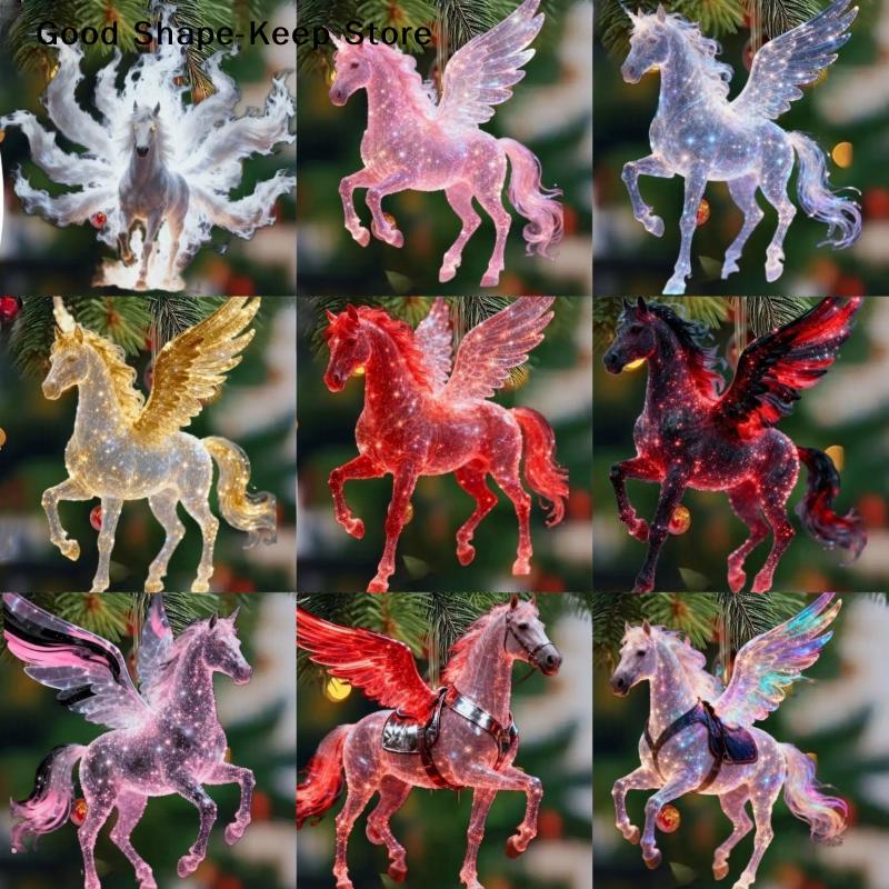 2D Acrylic New Year Decoration Ornaments Christmas Pendants Zodiac Horse Tree Hangings Car Rearview Mirror Pendant Charm Party