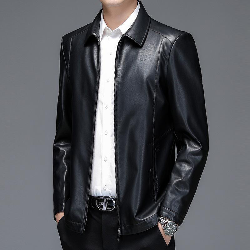 Autumn Genuine Leather Jacket Men's Slim Short Lapel Leather Jacket Middle-aged and Elderly Men's Genuine Leather Jacket