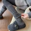 Grey Wool Ballet Style Calf Socks Over the Knee Openwork Retro Korean Scrunch for Women