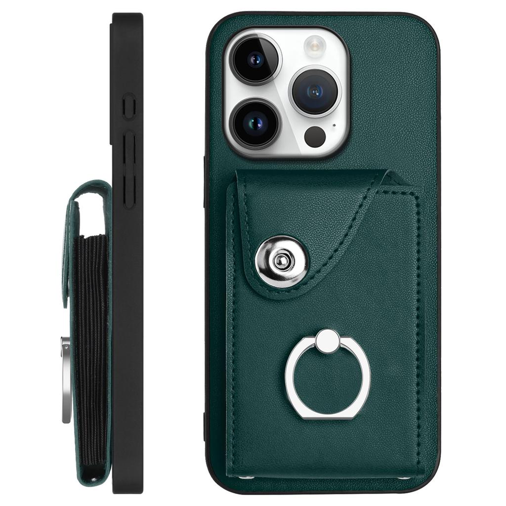 For iPhone 16 Pro Max Case YB Leather Coating Series-7 Card Holder Leather TPU Phone Cover with Kickstand