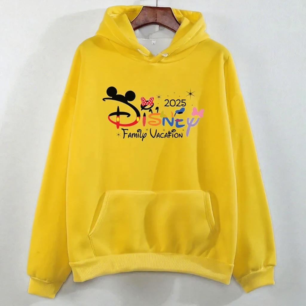 Disney Parent-Child Wear Fun 2025 Disneyland Travel Pattern Multi-Color Hoodie Women's Kawaii Pullover Casual Couple Sweatshirt
