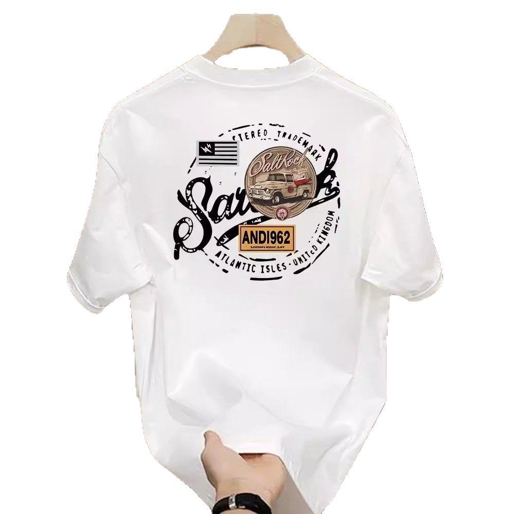 Simple Short-Sleeved T-Shirt Men'S 100% Pure Cotton Heavy Loose Half-Sleeved White Round Neck Trendy T-Shirt