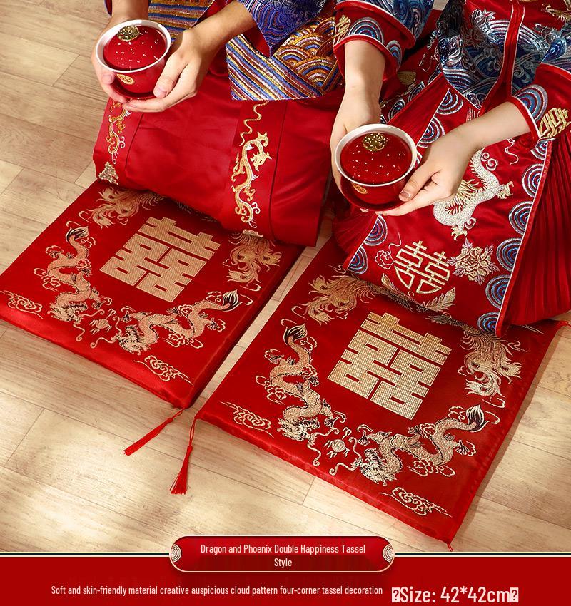 

Wedding Tea Ceremony Sitting Cushions - Bride & Groom Kneeling Red Set
