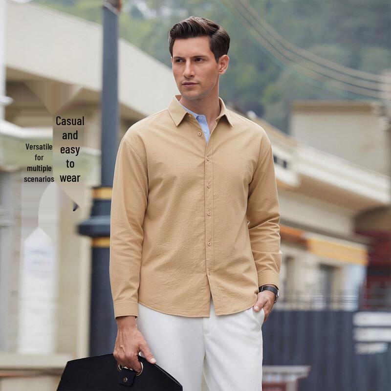 POLOMEISDO Men s Solid Color Long Sleeve Business Casual Shirt 2XL