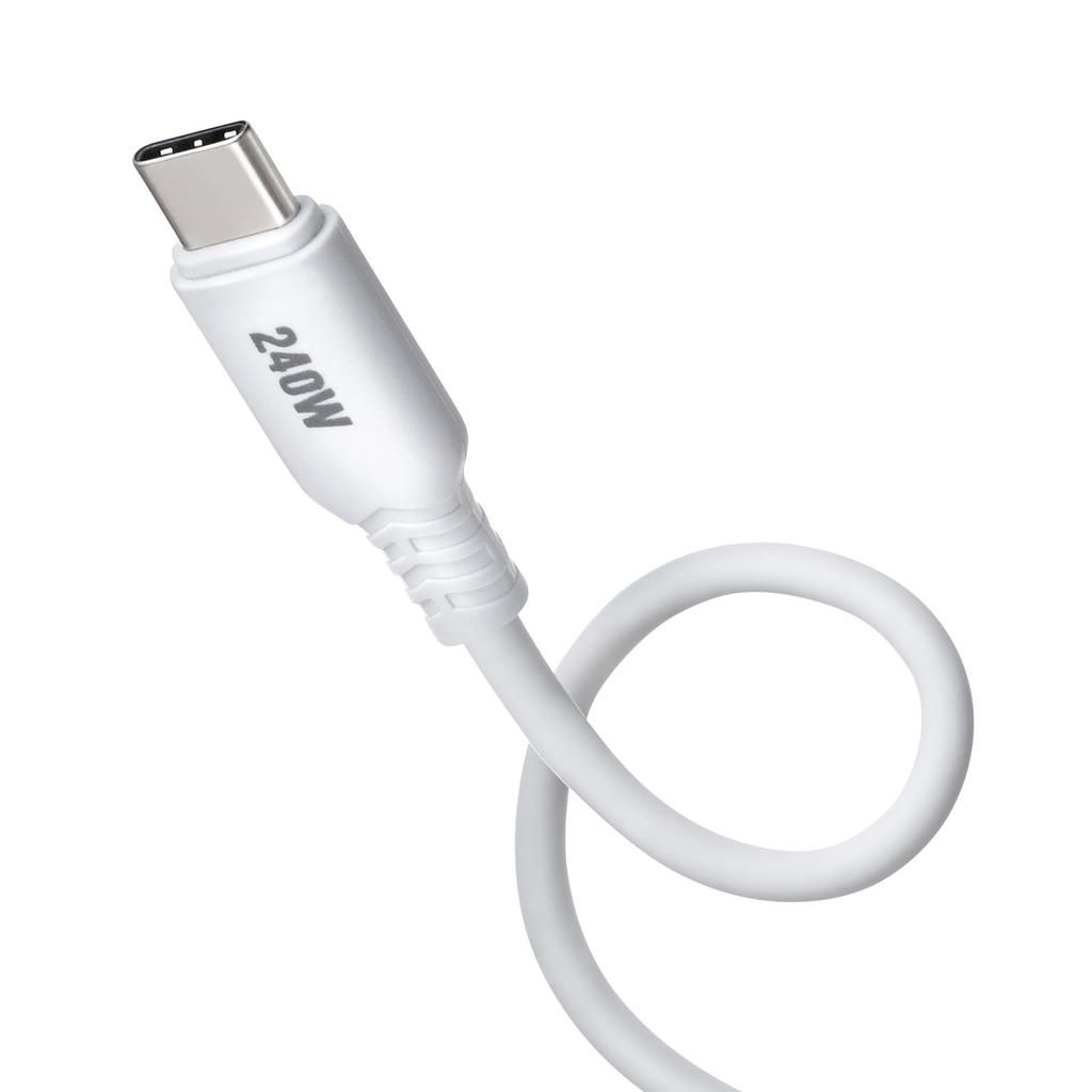 SANWA SUPPLY USB Silikonkabel 2.0 Type-C (PD240W, 0,5m, Hvit) KU-CCPES05W