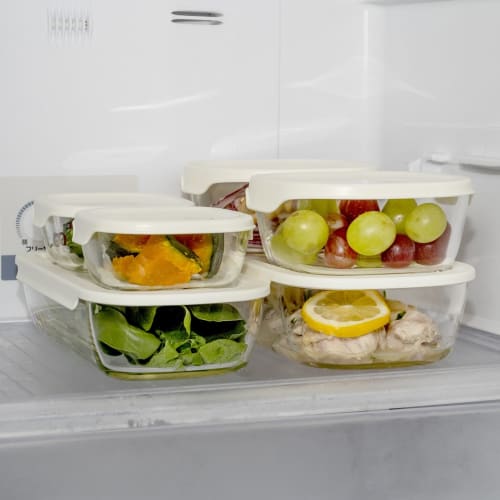HARIO Stackable Heat-Resistant Glass Containers, Medium, Set of 3, Made in Japan, KSTL-M-3006-OW