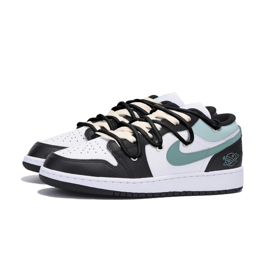 Jordan Air Jordan 1 Abrasion Resistant Slip Resistant Low Top Vintage Basketball Shoes Men's Black White Green 553558-131(Team85-)