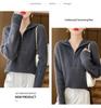 Women's High-Neck 100% Wool Cable Knit Sweater - Thickened Long Sleeve Zipper Pullover for Autumn & Winter