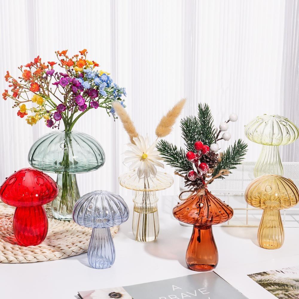 New Hydroponic Flower Bottle Transparent Glass Glass Vase Mushroom Aromatherapy Bottle Flower