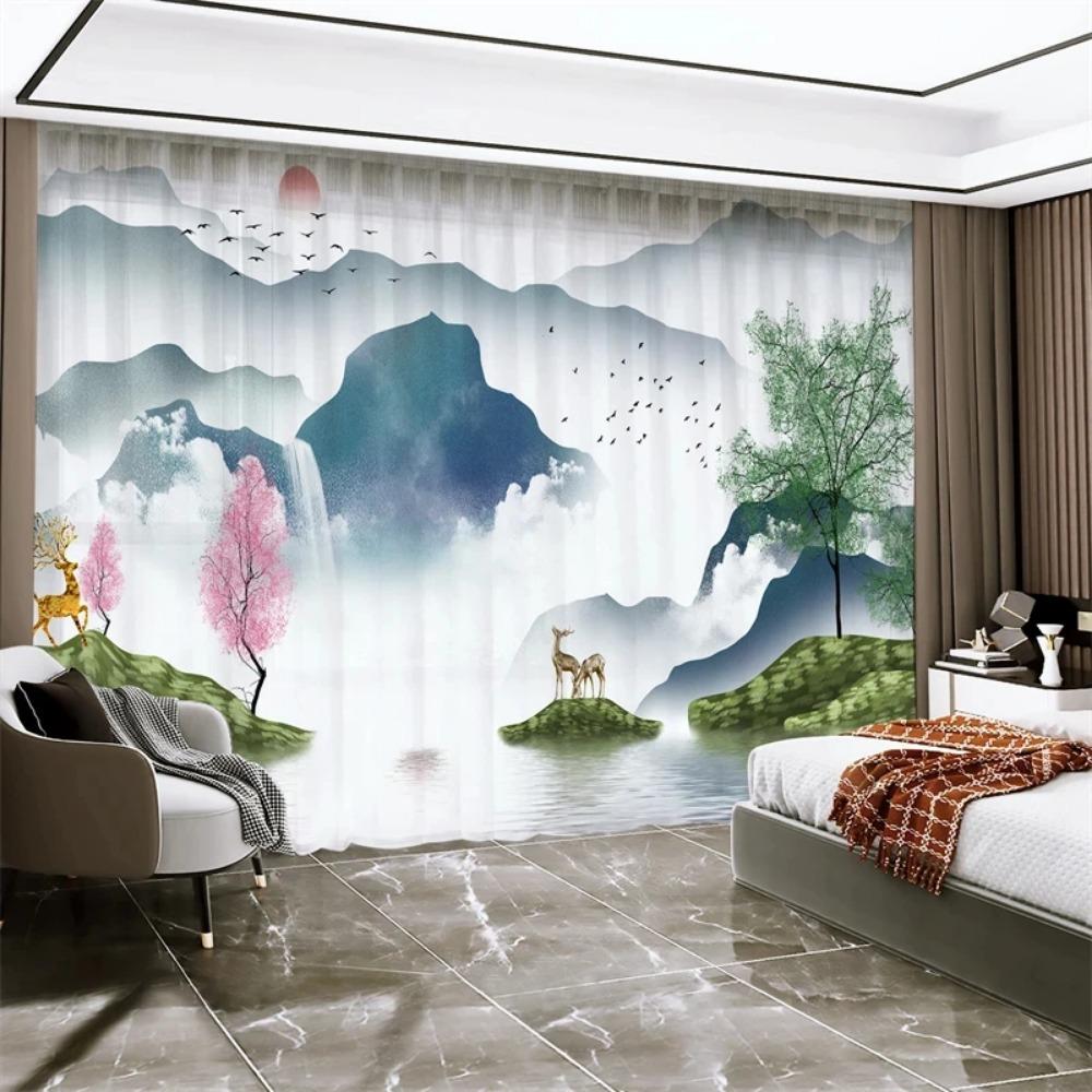 New Chinese Style Luxury Gold Elk Lucky Fortune Curtain Bedroom Living Room Kitchen Blinds Curtain 2 Panels High Shading New