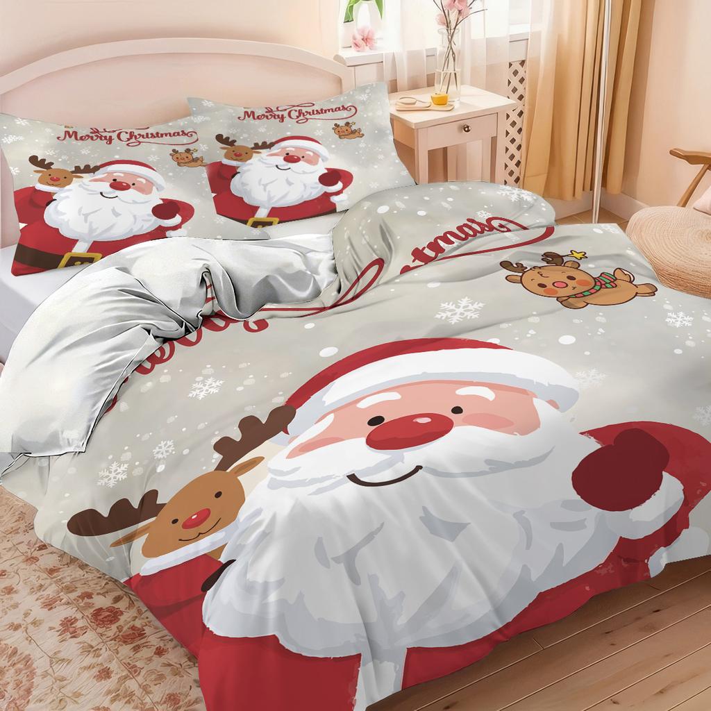 3pc Christmas Music Guitar Print Red Chipless Bedding Set Soft and Comfortable Bedroom Dormitory Multiple Sizes Machine Washable