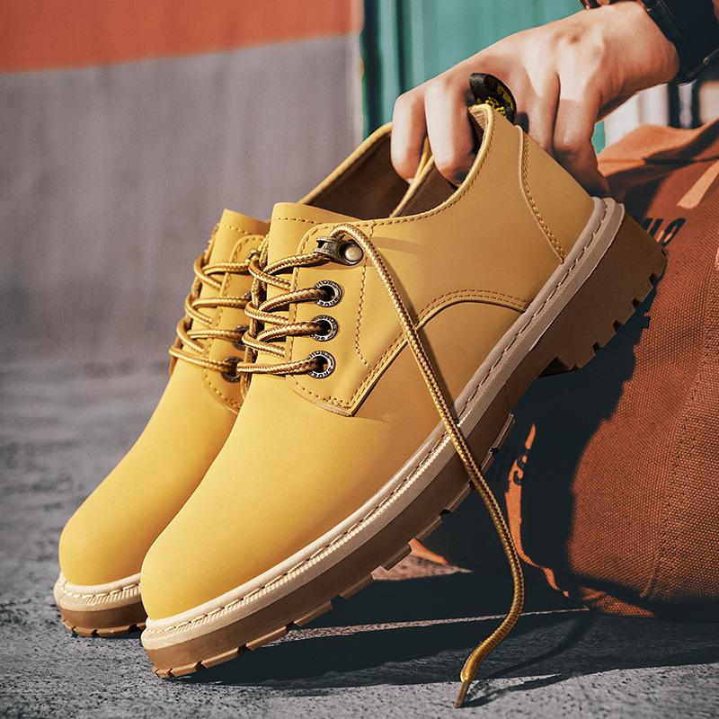 Work and labor insurance men's shoes spring big head leather shoes men's casual leather shoes thick sole heightening non-slip low top Martin shoes