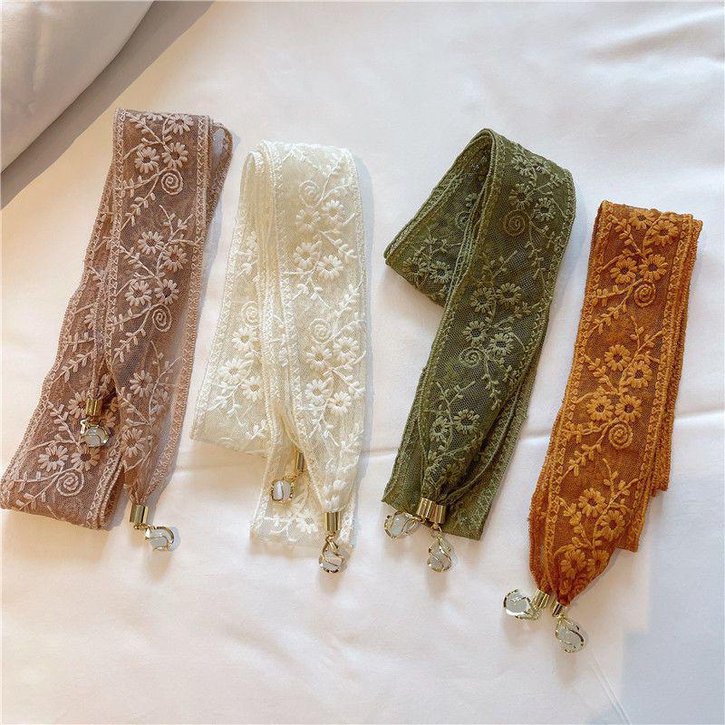 Flower Lace Ribbon Hair Scarf For Women Multifunctional Headband Soft Neckerchief Long Neck Scarves Beach Accessories Gifts