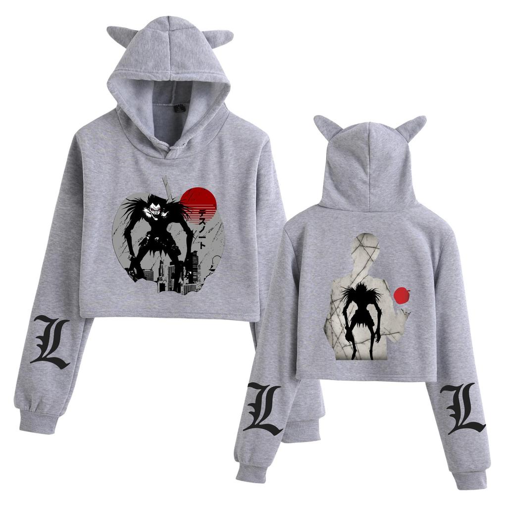 Women's 'Death Note' Cat Ear Crop Top Hoodie