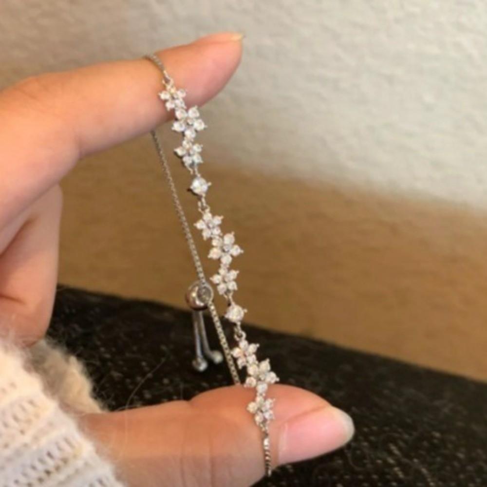 Elegant Adjustable Zircon Bracelet Shiny Hand Chain Delicate Pull Flower Bracelet  Women