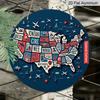 2D Flat, 1pc Round Aluminum Hanging Sign, USA State Map Metal Wall Art, Retro Travel Map Design, Perfect for Patriotic Decor, Man Cave, Garage