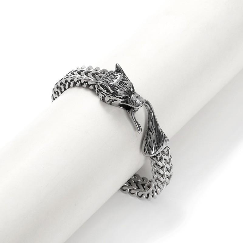 Браслет с головой волка в скандинавском стиле, двойной слой, из нержавеющей стали, массивный мужской браслет 21cm серебряный