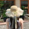 Sweet Bow Straw Hat Women's Summer Eaves Outdoor UV Protection Sunshade Sunscreen Hat Seaside Flower Beach Hat