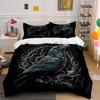 Dark-Themed Crow On a Branch Pattern Duvet Cover Set Digital Print Colorful Polyester Bedding with Zipper Closur for Kids Gifts