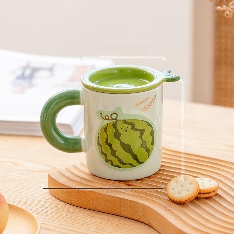 

Fruit Mug Ceramic Cup with Lid Home Office Drinking Cup Student Milk Cup Gift Cup Gift Box Ins Style 301-400ml