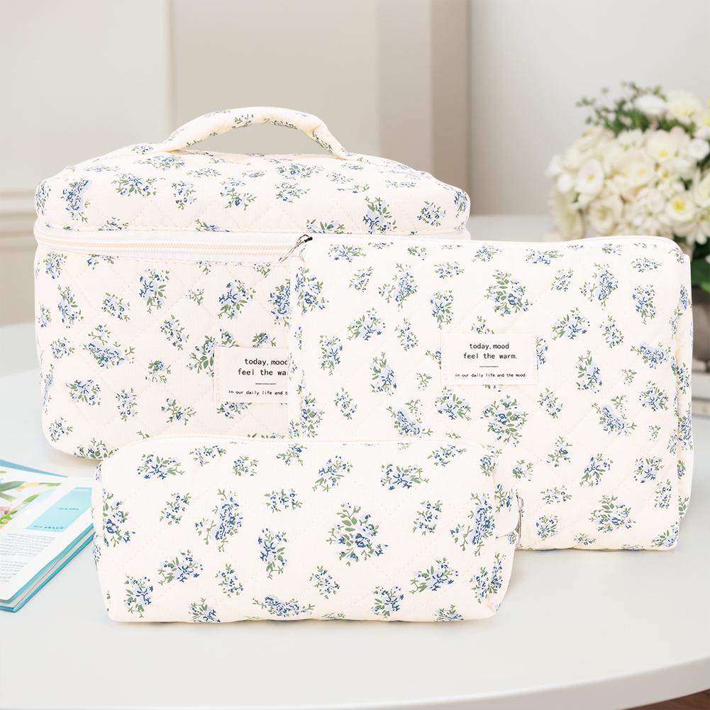 3Pcs Quilted Makeup Bag Cosmetic Organizer Bag Large Capacity Aesthetic Cosmetic Bag Cosmetic Clutch Bag Outdoor Travel Bag