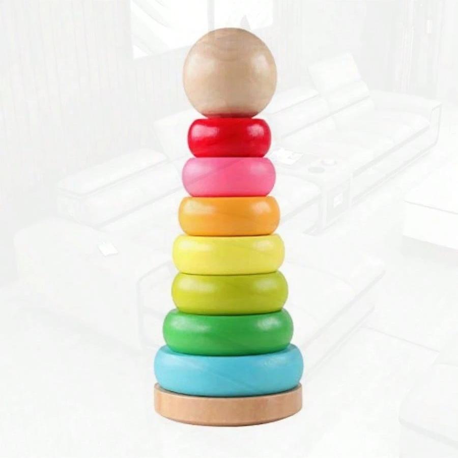 Stacking Rings Toy Wooden Rainbow Stacker Toddler Learning Toys For 18 Months 2 Year Old Baby Boys Girls  Perfect Christmas Halloween, New Year's Gift