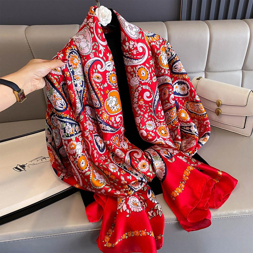 Women 180*90cm Fashion Beautiful Soft Silk Scarves Female Lady Shawl Hijab Wrap Foulard Bandanna Muffler Beach Pareo