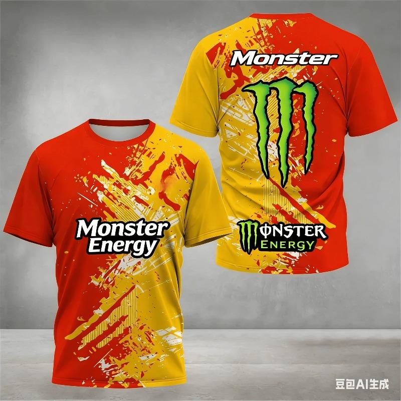 Baibao QIQI Zomer Sport T-shirt met Korte Mouwen voor Heren met 3D-print van Monster Energy, Sneldrogend en Vocht absorberend Fiets Sportkleding XS