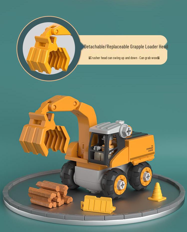 4-in-1 Deformable Engineering Vehicle Set with Small Cars, Crane, Excavator, and Pull-back Toy for Boys