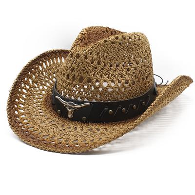Painted Maran Cowboy Hat Hollow Straw Hat Outdoor Holiday Sun Hat Whipped Sun Hat