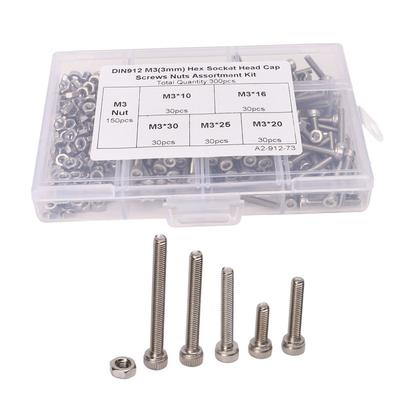 M3 Hex Socket Head Screws 304 Stainless Steel Hex Cap Bolts Nuts Assortment Kit with Storage Box