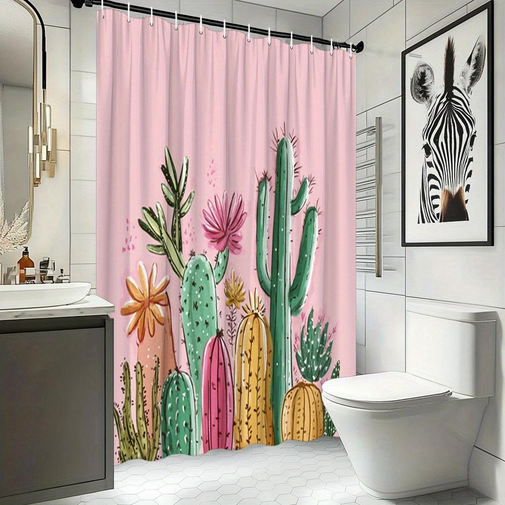 Cactus Garden Shower Curtain Colorful Succulents On Pink Background Polyester Bath Curtain With Hooks For Boho Decor